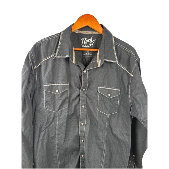 Wrangler Shirt Mens 2XL XXL Black Rock 47 Pearl Snap Western Thick Stitch Rodeo - Picture 1 of 8